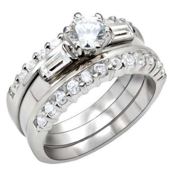 High-Polished 925 Sterling Silver Ring with AAA Grade CZ in Clear for Women Style LOAS1040