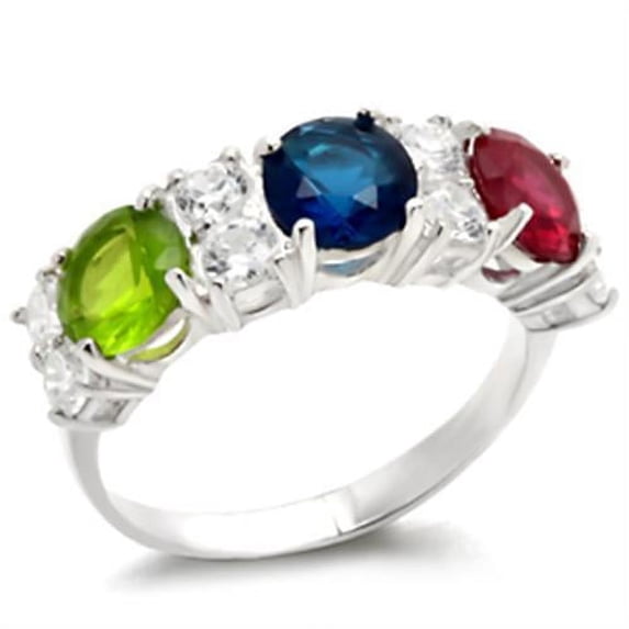 High-Polished 925 Sterling Silver Ring with AAA Grade CZ in Multi Color for Women Multi Color Stone Color Style 40604 Size 10