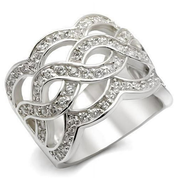 High-Polished 925 Sterling Silver Ring with AAA Grade CZ in White for Women White Stone Color Style 410117 Size 9