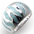 HighPolished 925 Sterling Silver Ring with Epoxy, Sea Blue Size 8