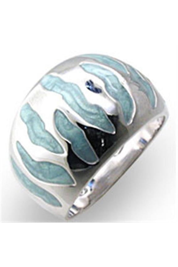High-Polished 925 Sterling Silver Ring with Epoxy in Sea Blue for Women Sea Blue Stone Color Style 34205 Size 10