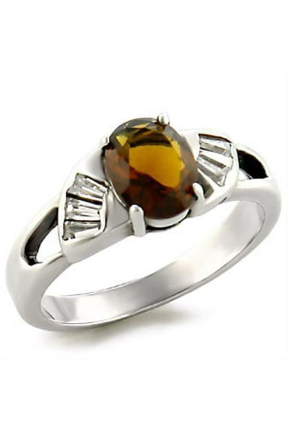 High-Polished 925 Sterling Silver Ring with Semi-Precious Smoky Quarter in Smoky Topaz for Women Style LOAS827