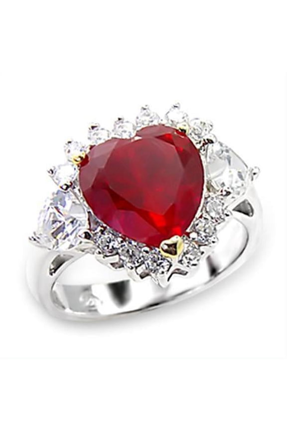 High-Polished 925 Sterling Silver Ring with Synthetic Garnet in Ruby for Women Ruby Stone Color Style 6X062 Size 7