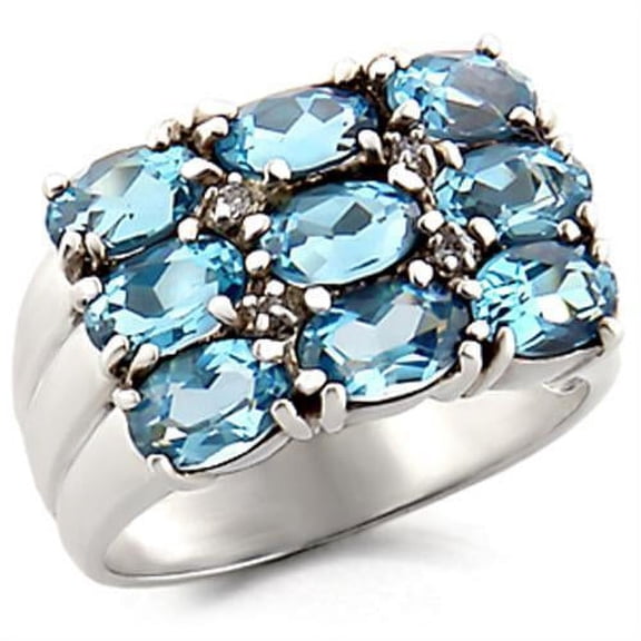 High-Polished 925 Sterling Silver Ring with Synthetic Spinel in Sea Blue for Women Style 6X002