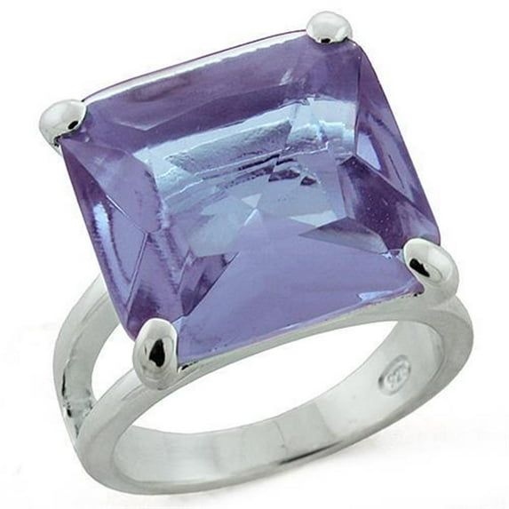 High-Polished 925 Sterling Silver Ring with Synthetic Synthetic Glass in Light Amethyst for Women Style LOAS1203