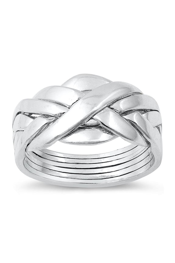 High Polished Complex Puzzle Ring .925 Sterling Silver Band Jewelry Female Male Unisex Size 9