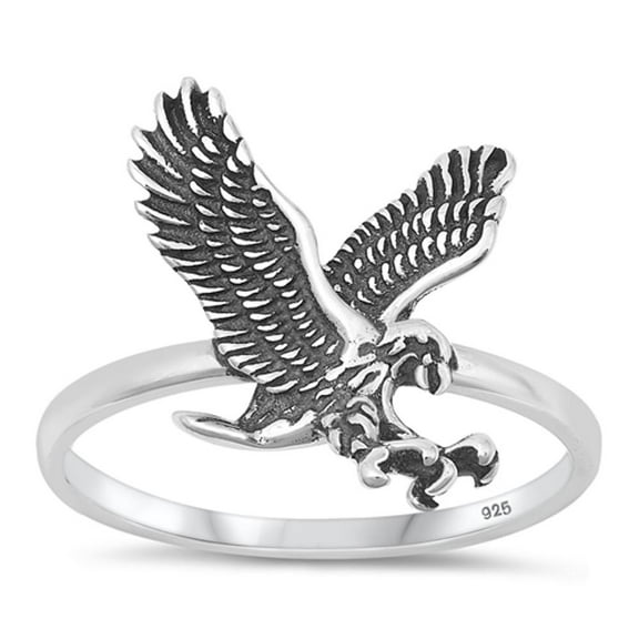 High Polished Eagle Hawk Oxidized Ring .925 Sterling Silver Band Jewelry Female Male Unisex Size 9