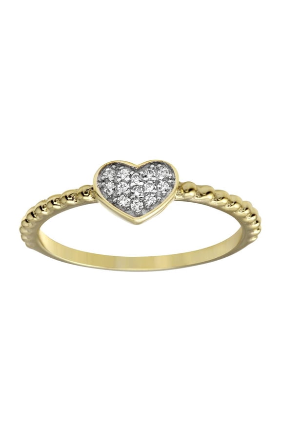 High Polished Gold Plated 925 Sterling Silver Small Heart Ring Band White CZ Female Size 5