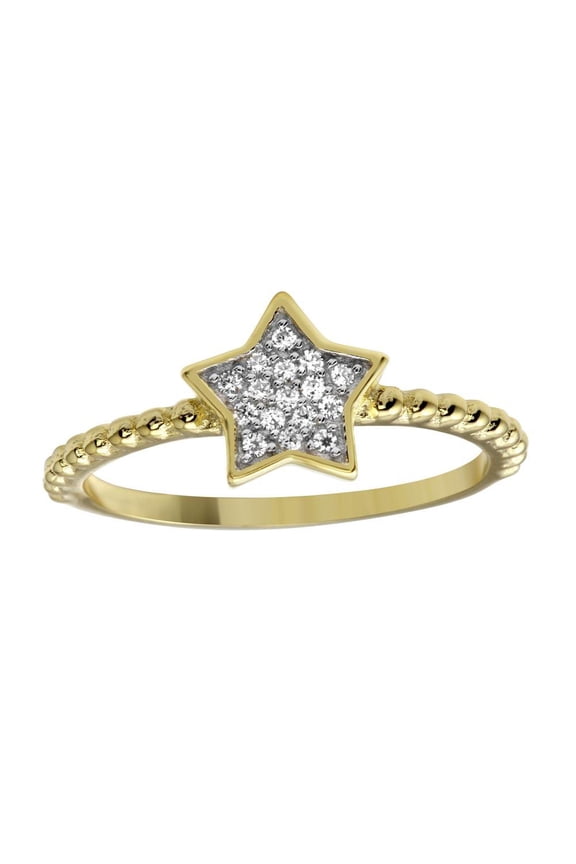 High Polished Gold Plated 925 Sterling Silver Small Star Ring Clear CZ White Female Size 8