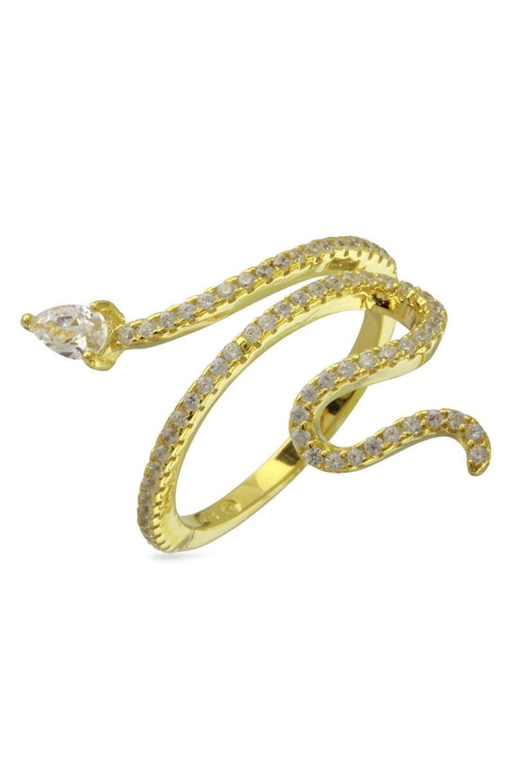 High Polished Gold Plated 925 Sterling Silver Snake Clear CZ Ring Band White Female Size 6