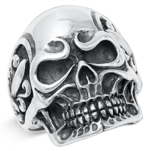 High Polished Large Skull Biker Ring .925 Sterling Silver Band Jewelry Female Male Unisex Size 9