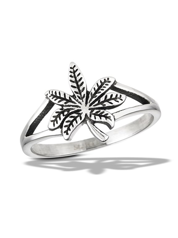 High Polished Marijuana Leaf Ring Stainless Steel Canabis Pot Band Gray Jewelry Female Male Size 10