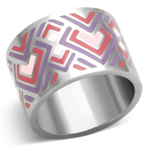 High Polished No Plating Stainless Steel Ring with Epoxy, Multi Color - Size 6