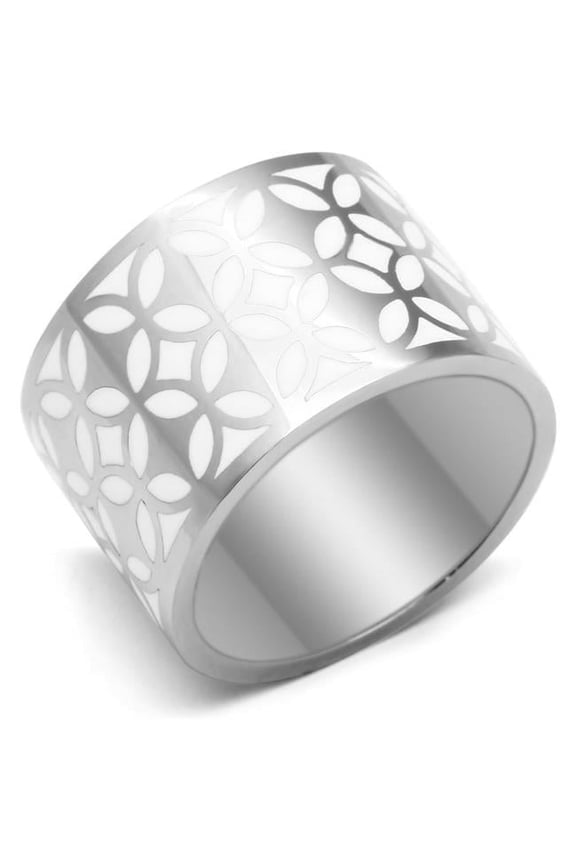 High Polished No Plating Stainless Steel Ring with Epoxy, White - Size 5