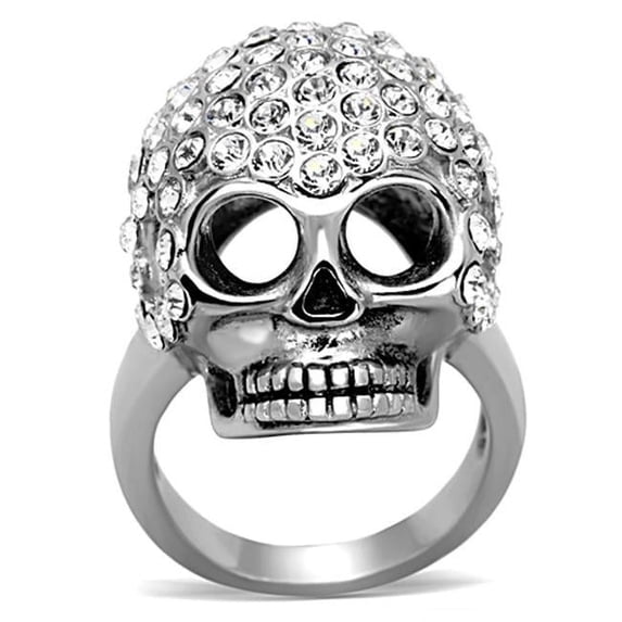 High Polished No Plating Stainless Steel Ring with Top Grade Crystal, Clear - Size 5