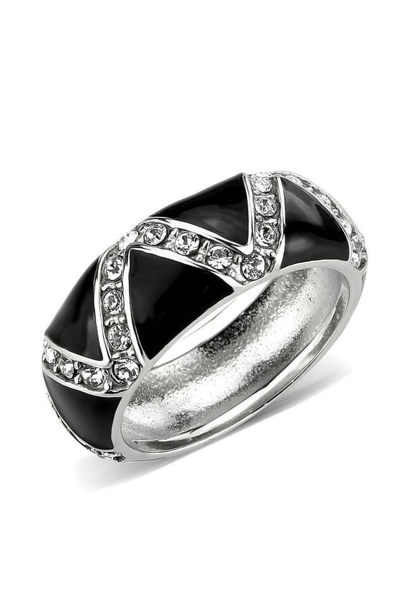 High Polished No Plating Stainless Steel Ring with Top Grade Crystal, Clear - Size 7