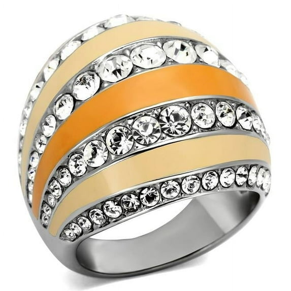 High Polished No Plating Stainless Steel Ring with Top Grade Crystal, Clear - Size 8