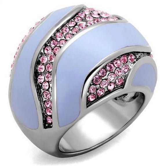 High Polished No Plating Stainless Steel Ring with Top Grade Crystal, Light Rose - Size 9