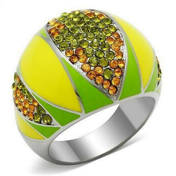 High Polished No Plating Stainless Steel Ring with Top Grade Crystal, Multi Color - Size 10