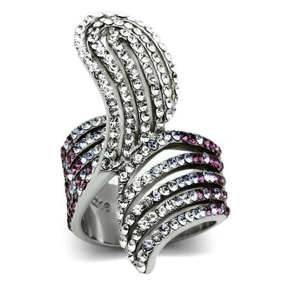 High Polished No Plating Stainless Steel Ring with Top Grade Crystal, Multi Color - Size 7