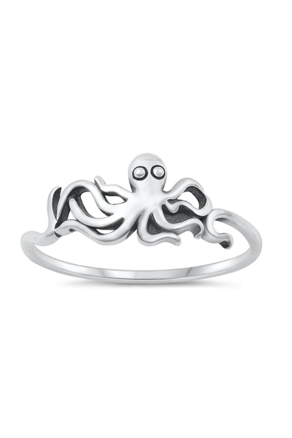 High Polished Octopus Ring .925 Sterling Silver Ocean Beach Band Jewelry Female Male Unisex Size 4