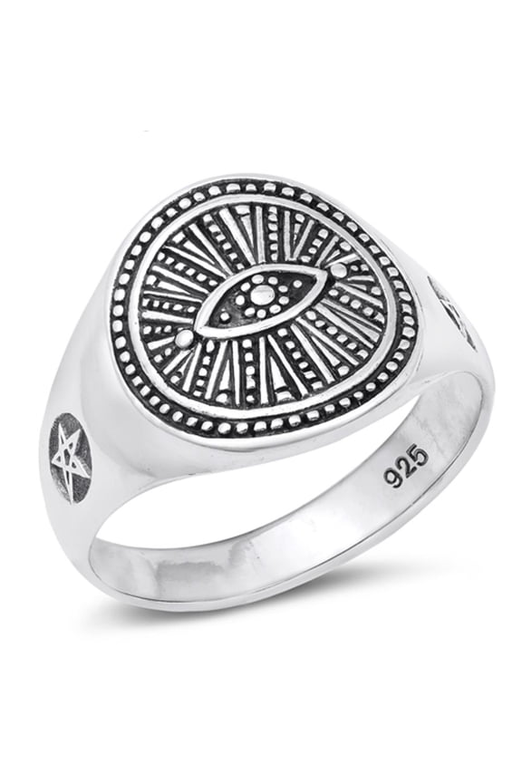 High Polished Pentagram Ring .925 Sterling Silver Zodiac Band Jewelry Female Male Unisex Size 9