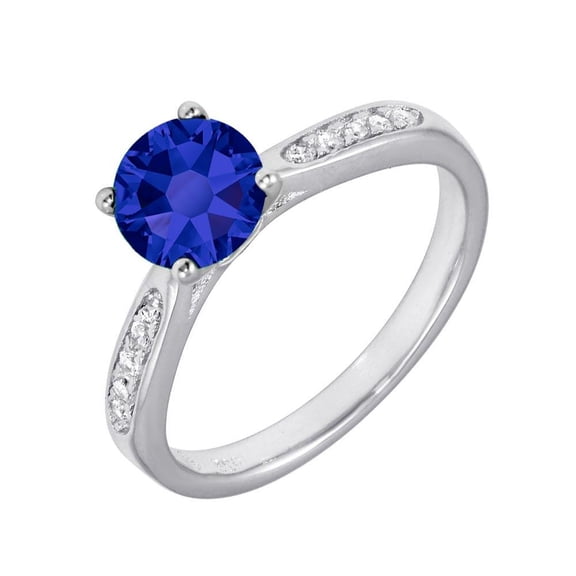 High Polished Rhodium Plated 925 Sterling Silver Blue Center Ring CZ Jewelry Female Size 6