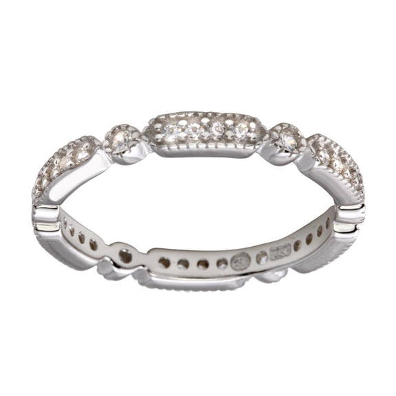 High Polished Rhodium Plated 925 Sterling Silver Eternity Ring Band White CZ Female Size 5