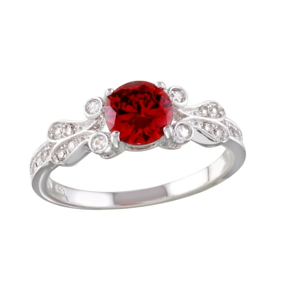 High Polished Rhodium Plated 925 Sterling Silver Red Oval Ring Band CZ Jewelry Female Size 6