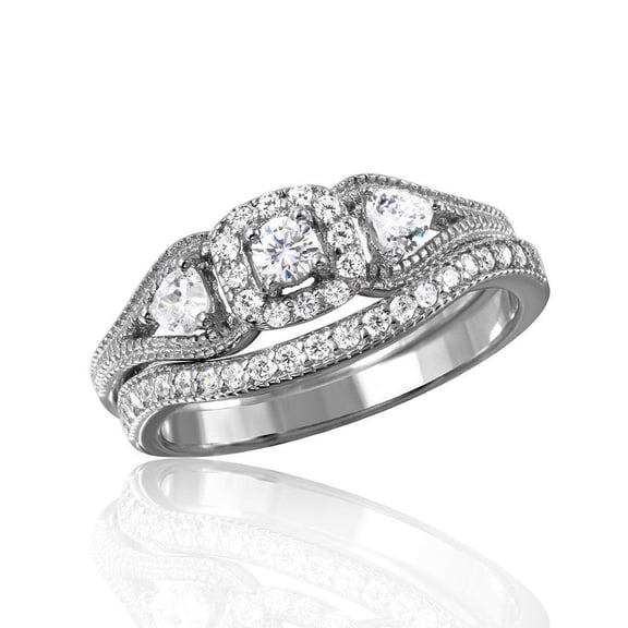 High Polished Rhodium Plated Sterling Silver 925 Engagement Ring Band White CZ Female Size 5
