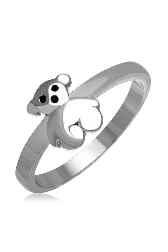 High Polished Rhodium Plated Sterling Silver 925 Teddy Bear Ring Band Jewelry Female Male Size 5