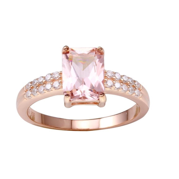 High Polished Rose Gold Plated 925 Sterling Silver Pink CZ Ring Band Jewelry Female Size 5