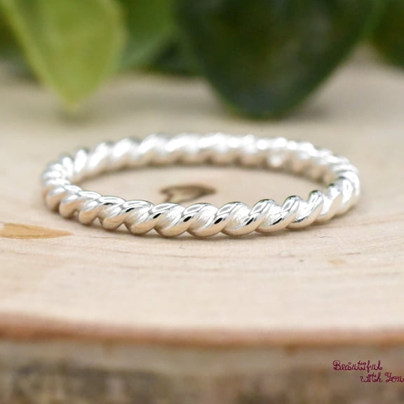 High Polished Stacking Twist Rope Sterling Silver Ring Minimalist, Skinny Braid Knot Midi Thumb Ring, Simple Plain Silver Twist Ring Ring Size-4