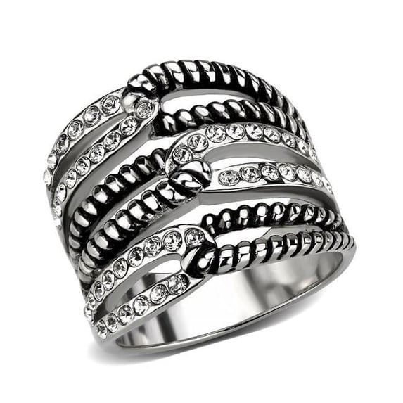 High Polished Stainless Steel Ring with Top Grade Crystal, Clear - Size 7