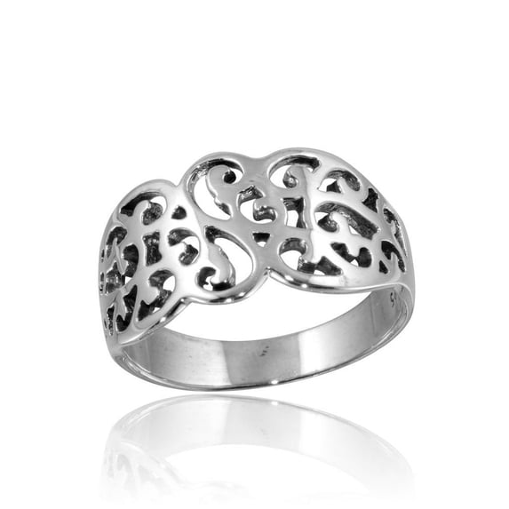 High Polished Sterling Silver Fancy Design Ring Size 10