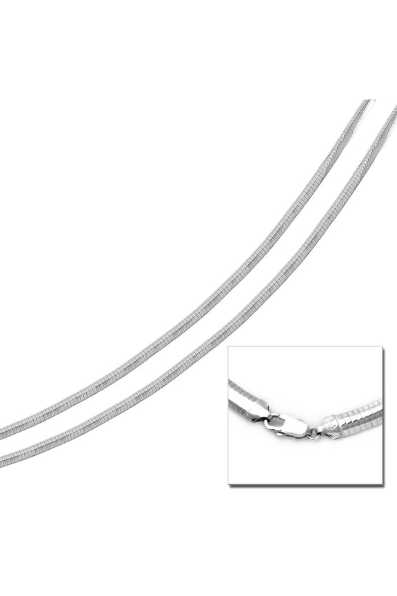 High Polished Sterling Silver Flat Omega Chain 2mm