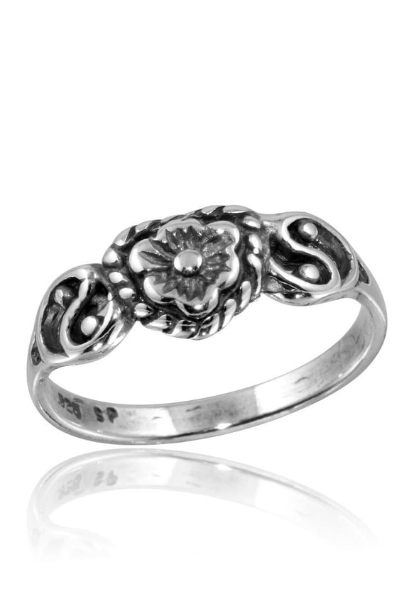 High Polished Sterling Silver Flower With Two Yin Yang Symbol Sides Ring Size 10