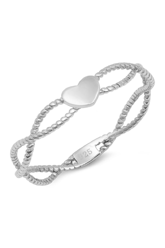 High Polished Sterling Silver Heart With Twisted Rope Band Ring Size 10