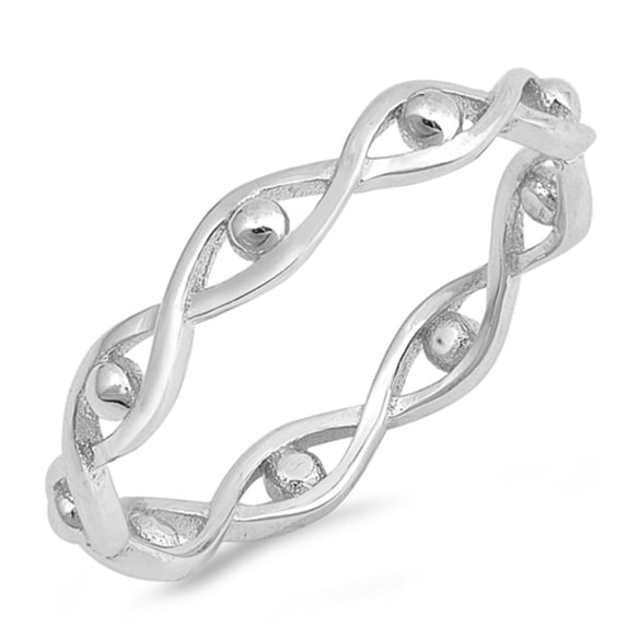 High Polished Sterling Silver Intertwined Lines With Beads Ring