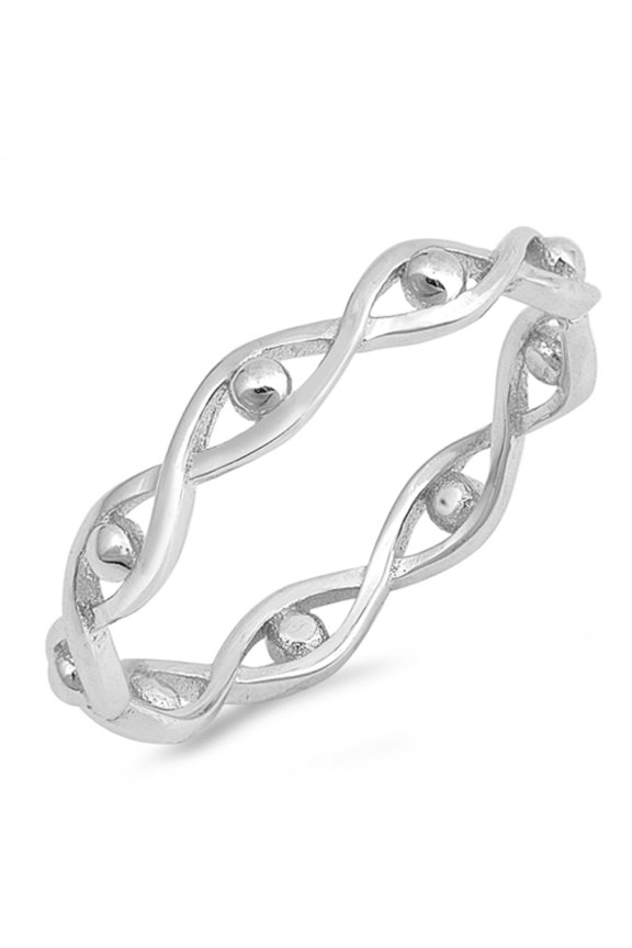 High Polished Sterling Silver Intertwined Lines With Beads Ring