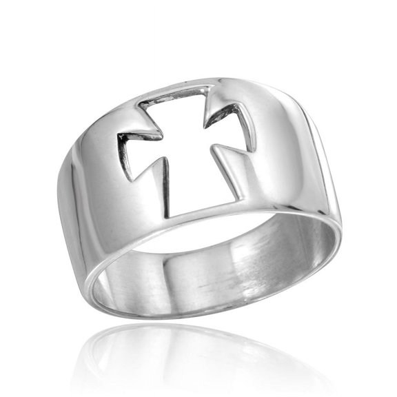 High Polished Sterling Silver Open Cross Plain Band Ring Size 13