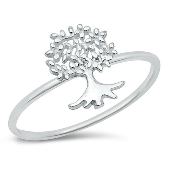 High Polished Sterling Silver Whole Tree Ring Size 4