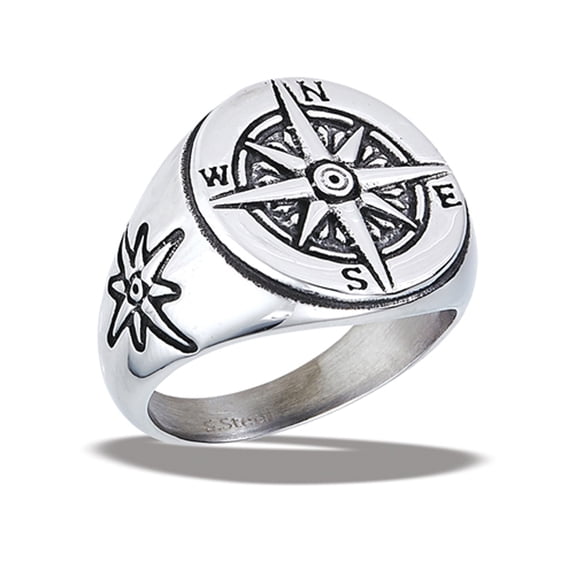 High Polished Traveler's Compass Ring Stainless Steel Band Gray Jewelry Female Male Unisex Size 8