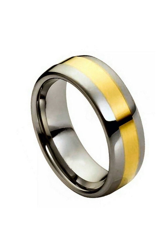 High Polished Tungsten Yellow Gold-Tone Plated Center 8MM Ring Size 14