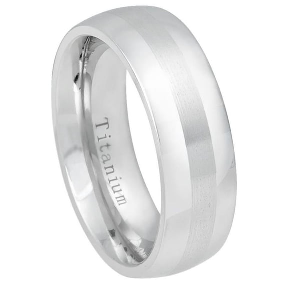 High Polished White Titanium Comfort Fit 8MM Brushed Center Ring Size 13