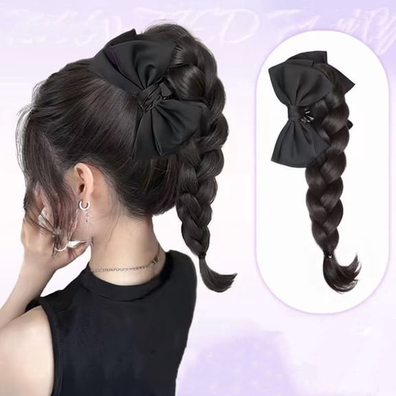 High Ponytail Braided Hair Wig - Clip-In Half Bow Braided Low Ponytail Extension for Effortless Style