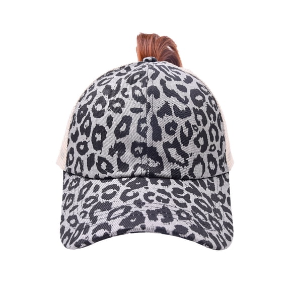 High Ponytail Hat Womens Leopard Print Baseball Cap Dad Trucker Adjustable Baseball Mesh Hat