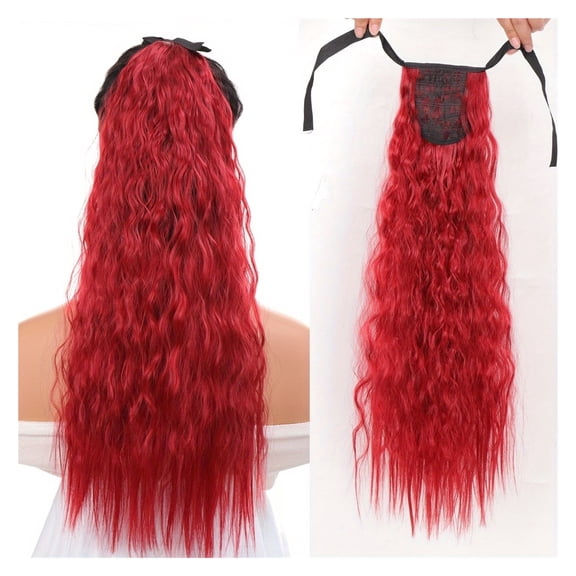 High Ponytail Lace-up Cornrows Hair Wigs for Women - Natural Black Long Curly Water Ripple Synthetic Hair Breathable, lightweight