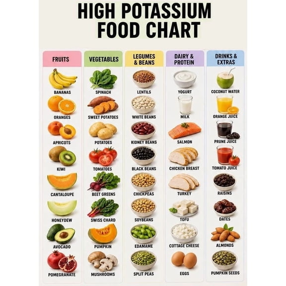 High Potassium Food Chart poster Canvas Wall Art for Decor poster