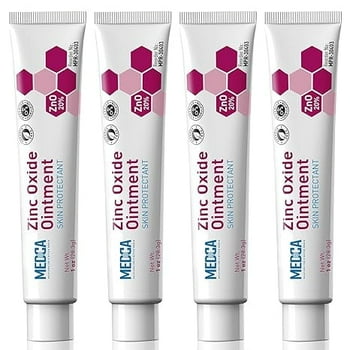 High-Potency 20% Zinc Oxide Ointment - (Pack of 4) Baby Diaper Rash Cream and Gentle Skin Protectant Barrier for Chafed Skin, Wetness, Daily & Overnight Protection Soothing, Hypoallergenic, 1oz Tubes